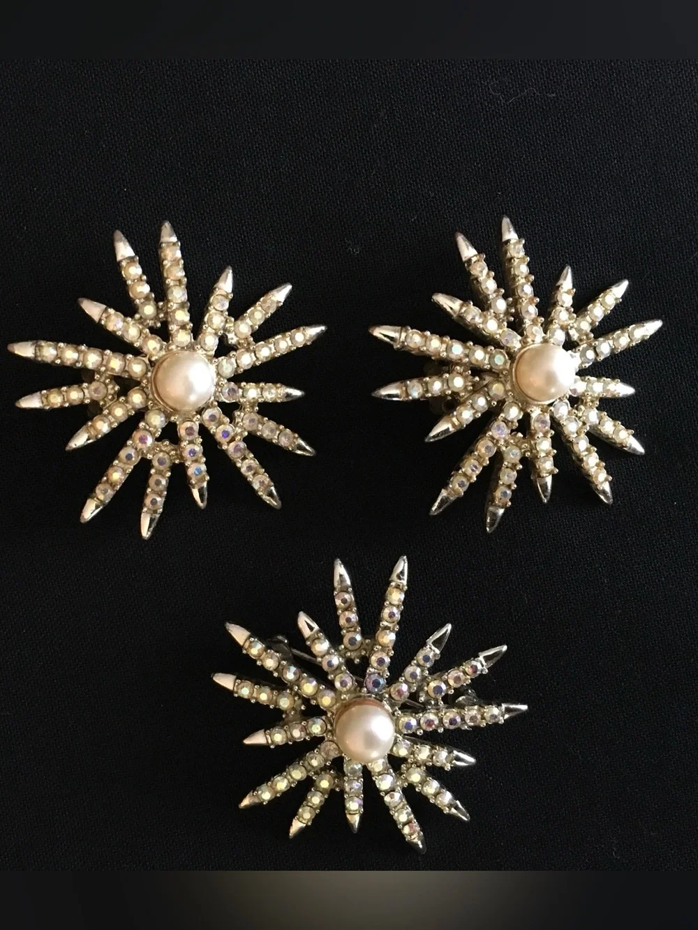 Vintage 1950’s EMJ Early Emmons Gold Pearl Starburst Earrings/Pin